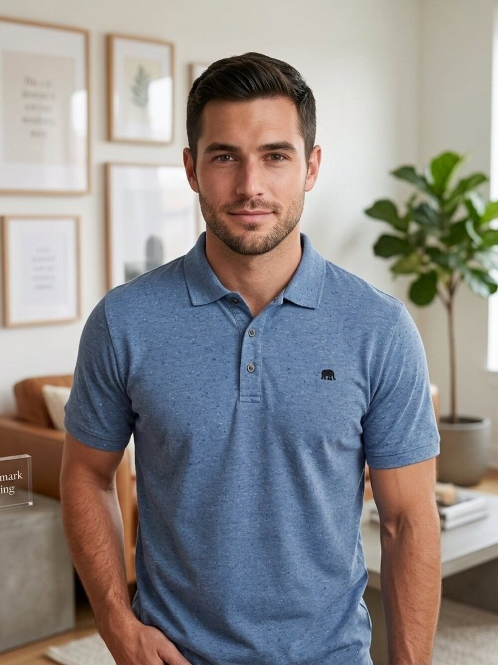 Banana Republic Polo Shirt Men's Size Large Blue Standard Fit Elephant Logo